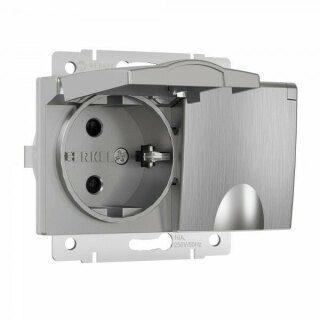 Розетка двойная с заземлением и крышкой серебряный рифленый Werkel W1172209 a057288