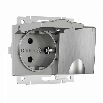 Розетка двойная с заземлением и крышкой серебряный рифленый Werkel W1172209 a057288
