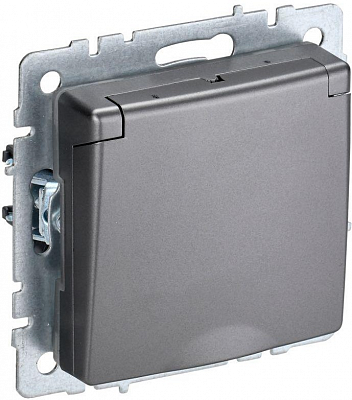 Розетка с заземлением и защитными шторками с крышкой IEK Brite РСбш10-3-44-БрС сталь BR-R16-16-44-K46