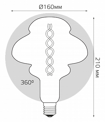 Лампа Gauss Filament BD160 8W 330lm 2400К Е27 LED 162802008 (20 шт)