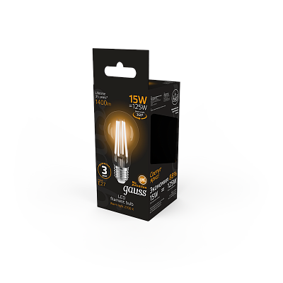 Лампа Gauss Filament А60 15W 1400lm 2700К Е27 LED 102902115 (20 шт)