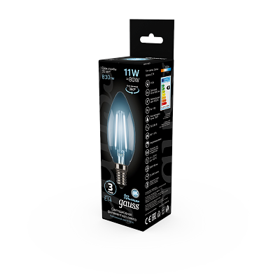 Лампа Gauss Filament Свеча 11W 830lm 4100К Е14 LED 103801211 (12 шт)