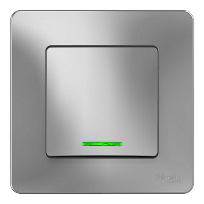 Выключатель одноклавишный SE Blanca с подсветкой алюминий BLNVS010113