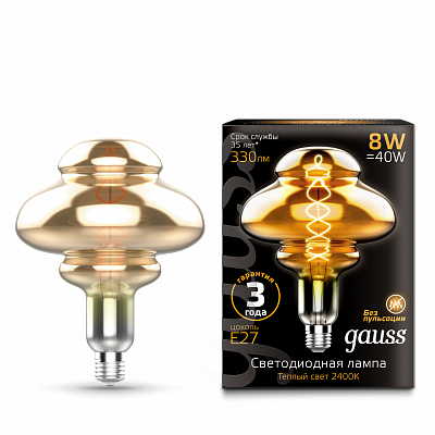 Лампа Gauss Filament BD160 8W 330lm 2400К Е27 LED 162802008 (15 шт)