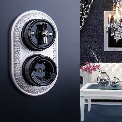 Выключатель на 4 положения двухклавишный Werkel Ретро W5620008 черный a051452