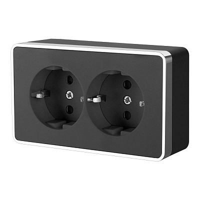 Розетка двойная с заземлением черный/хром Werkel Gallant W5072135 143510