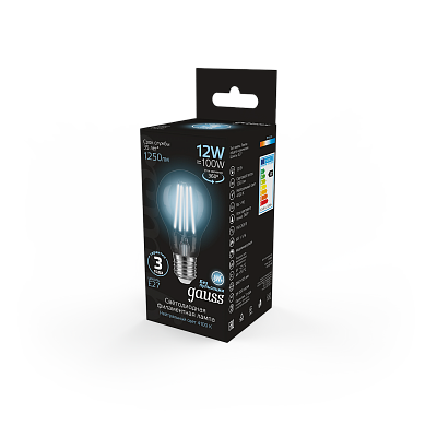 Лампа Gauss Filament А60 12W 1250lm 4100К Е27 LED 102902212 (12 шт)