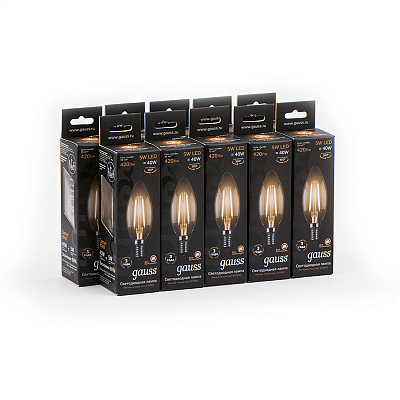 Лампа Gauss Filament Свеча 5W 420lm 2700К Е14 LED 103801105 (2 шт)