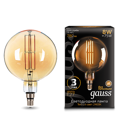 Лампа Gauss Filament G200 8W 780lm 2400К Е27 LED 153802008 (12 шт)