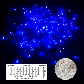 Гирлянда Ecola LED 220V IP44 Бахрома 3x(0.2-0.5)м 150Led Blue, 8 реж с коннекторами (доп секция) N6YB03ELC
