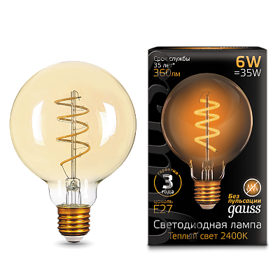 Лампа Gauss Filament G95 6W 360lm 2400К Е27 LED 105802007 (12 шт)