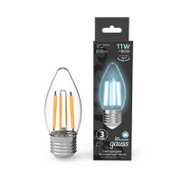 Лампа Gauss Filament Свеча 11W 830lm 4100К Е27 LED 1/10/50 103802211 (10 шт)