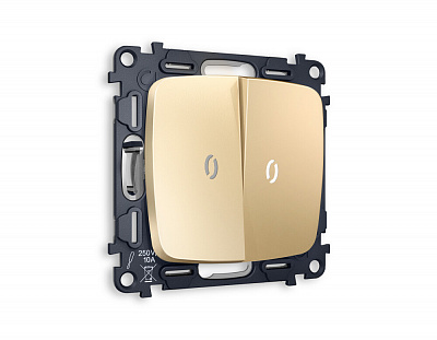 Комплект механизма 2-клавишного выключателя с подсветкой 5600K OMEGA MO604015 Шампань QUANT