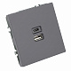 Розетка 2-местная USB + Type C (механизм), STEKKER Эмили, 250В, 20W, RST10-5115-10, платиново-серый, soft touch