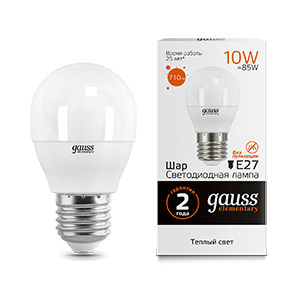 Лампа Gauss Elementary Шар 10W 710lm 3000K Е27 LED 53210