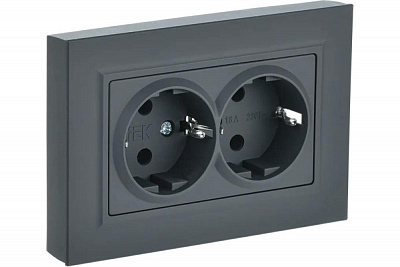 Розетка двойная с заземлением IEK Brite РС12-3-БрГ графит BR-R21-16-K53-F