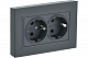 Розетка двойная с заземлением IEK Brite РС12-3-БрГ графит BR-R21-16-K53-F