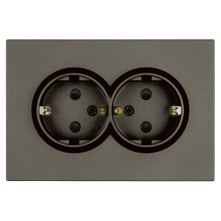 Розетка 2-местная с защитной шторкой, STEKKER Эмили, с/з, 250В, 16А, RST16-5114-09, антрацит, soft touch