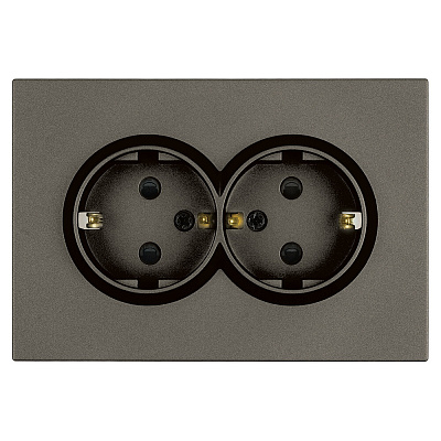 Розетка 2-местная с защитной шторкой, STEKKER Эмили, с/з, 250В, 16А, RST16-5114-09, антрацит, soft touch