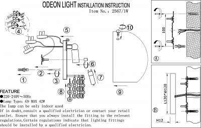 Настенный светильник Odeon Light Sacra 2567/1W