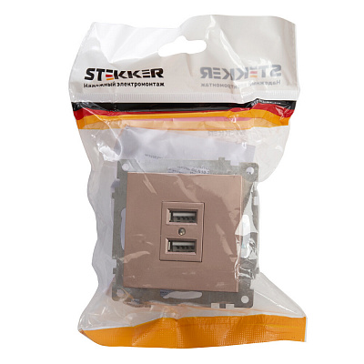 Розетка USB 2-местная (механизм), STEKKER Катрин GLS10-7115-02, 250B, 2,1A, шампань