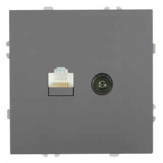 Розетка TV + компьютерная RJ-45 (механизм), STEKKER Эмили, RST00-5106-10, платиново-серый, soft touch