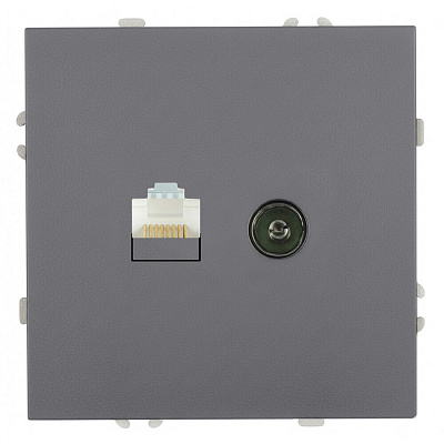 Розетка TV + компьютерная RJ-45 (механизм), STEKKER Эмили, RST00-5106-10, платиново-серый, soft touch