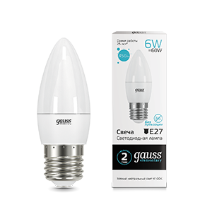 Лампа Gauss Elementary Свеча 6W 450lm 4100K Е27 LED 33226