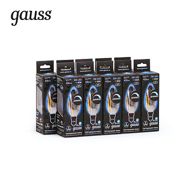 Лампа Gauss Filament Свеча 5W 450lm 4100К Е14 LED 103801205-D (20 шт)