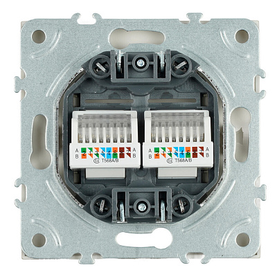 Розетка компьютерная 2-местная RJ-45 (механизм), STEKKER Эмили, RST00-5111-08, кашемир, soft touch