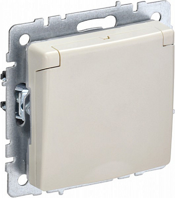 Розетка с заземлением и защитными шторками с крышкой IEK Brite РСбш10-3-44-БрКр бежевый BR-R16-16-44-K10