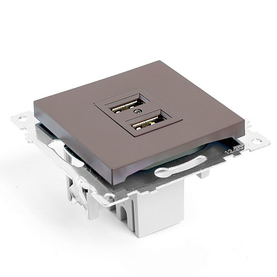 Розетка USB 2-местная (механизм), STEKKER Катрин GLS10-7115-04, 250B, 2,1А, шоколад