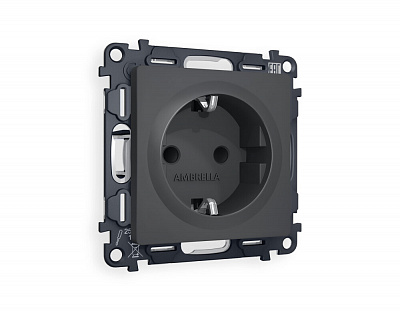 Комплект механизма электрической розетки ALFA MA907010 Графит мягкое касание с заземлением и шторками 2P+E 16A-250V QUANT