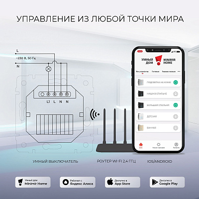 Сенсорный выключатель одноклавишный с Wi-Fi Werkel белый a064139