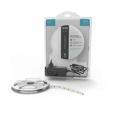 Лента Gauss Basic в комплекте LED 2835/60 12V 6W/m 600lm/m 4000K 8mm IP65 5м 1/50 BT014