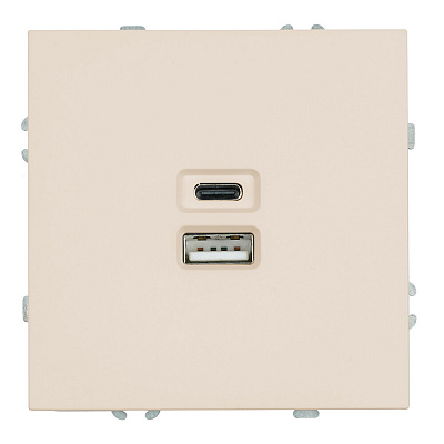 Розетка 2-местная USB + Type C (механизм), STEKKER Эмили, 250В, 20W, RST10-5115-08, кашемир, soft touch