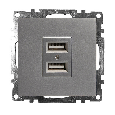 Розетка USB 2-местная (механизм), STEKKER Катрин GLS10-7115-03, 250B, 2,1А, серебро