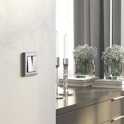 Выключатель двухклавишный с подсветкой Werkel серебряный матовый a063610