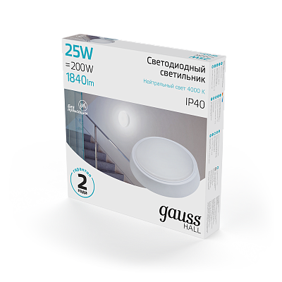 Точечный накладной светильник Gauss HALL 25W 1840lm 4000K 200-240V IP40 LED 193411225