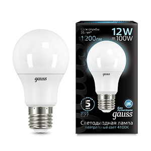 Лампа Gauss A60 12W 1200lm 4100K E27 LED 102502212