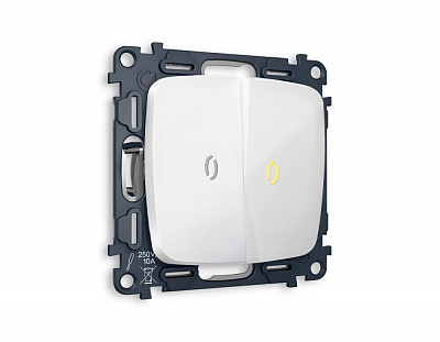 Комплект механизма 2-клавишного выключателя с подсветкой 3200K OMEGA MO104010 Белый глянец QUANT