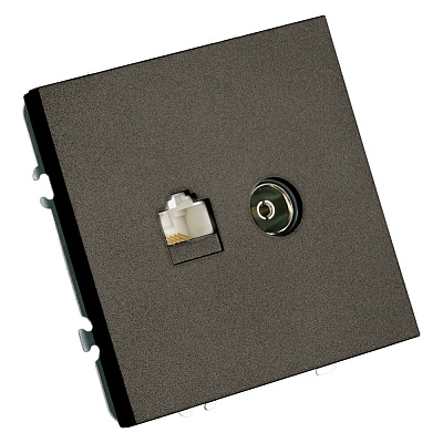 Розетка TV + компьютерная RJ-45 (механизм), STEKKER Эмили, RST00-5106-09, антрацит, soft touch