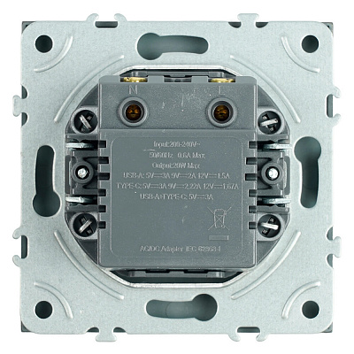 Розетка 2-местная USB + Type C (механизм), STEKKER Эмили, 250В, 20W, RST10-5115-09, антрацит, soft touch