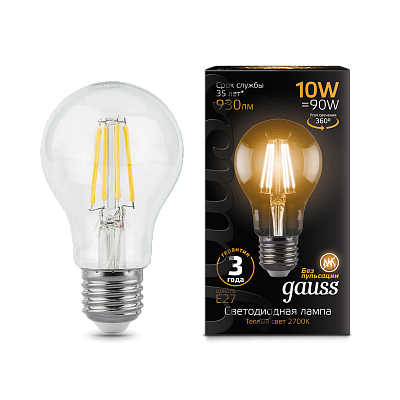 Лампа Gauss Filament А60 10W 930lm 2700К Е27 LED 102802110 (12 шт)