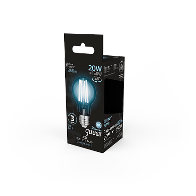 Лампа Gauss Filament А60 20W 1850lm 4100К Е27 LED 102902220 (15 шт)