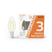Упаковка светодиодных ламп 3шт Gauss Filament Свеча 7W 550lm 2700К Е14 1/20 103901107T