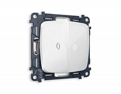 Комплект механизма 2-клавишного выключателя с подсветкой 10000K OMEGA MO104015 Белый глянец QUANT