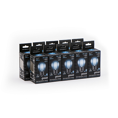 Лампа Gauss Filament Шар 7W 580lm 4100К Е27 LED 105802207 (5 шт)