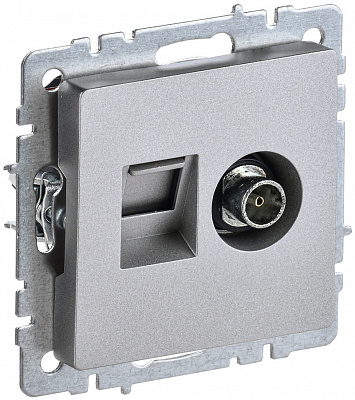 Розетка двойная TV+RJ45 IEK Brite кат.5E РТВ/РК12-БрА алюминий BR-AK20-1-K47