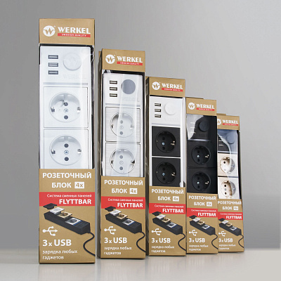 Розеточный блок 4-х местный + 3 USB Werkel белый a039974